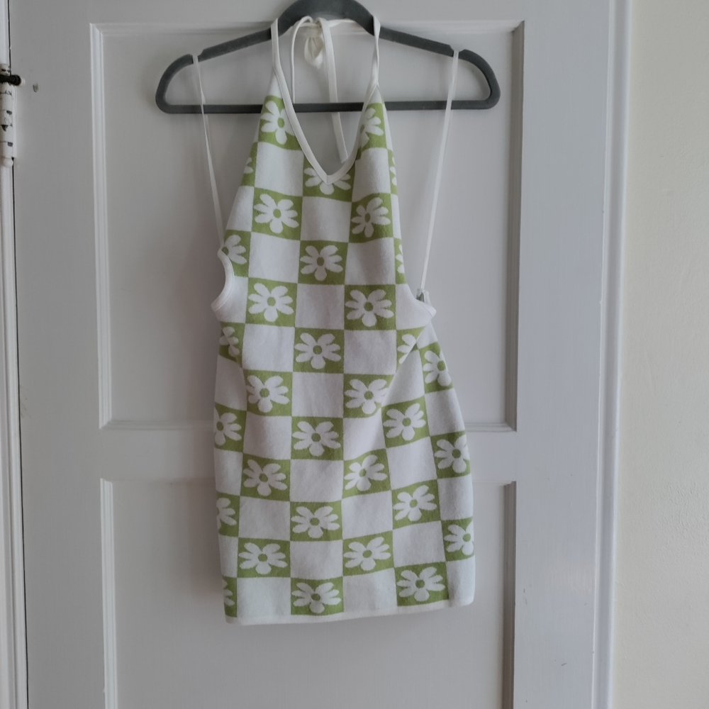 SOLD 💋 4/$14 Debut Checkerboard Daisy Halter Dress - Picture 5 of 5